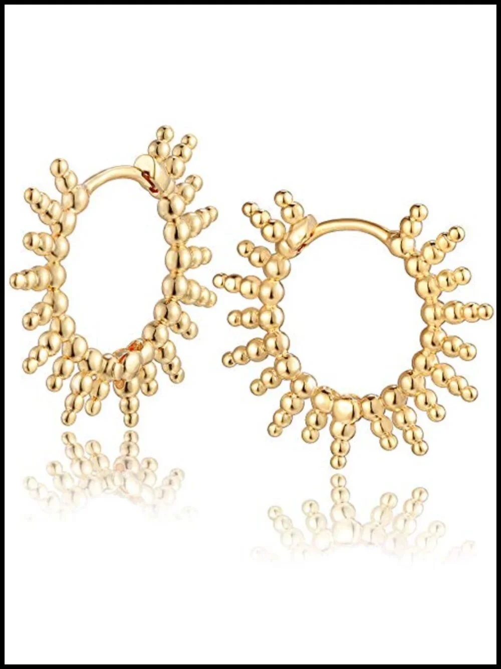 18K Gold Plated Hoop Earrings with Spike Bead Drop Design, Hinged Closure, 25mm
